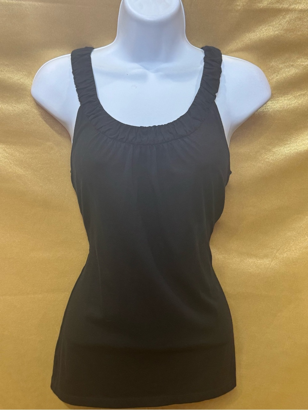 Ann Taylor Black Ruched Scoop Neck Racerback Tank Top Size XS‎